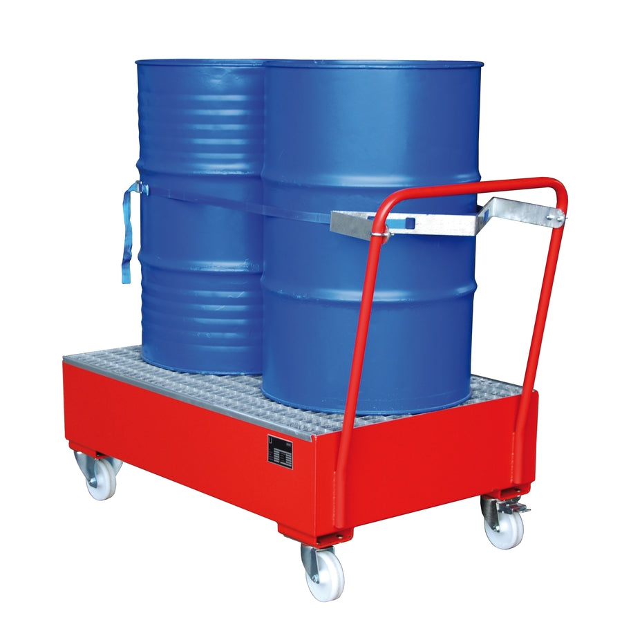 Bild Anwendungsbeispiel Fahrbare Auffangwanne 2020 mit Zubehör Halterung mit Spanngurt