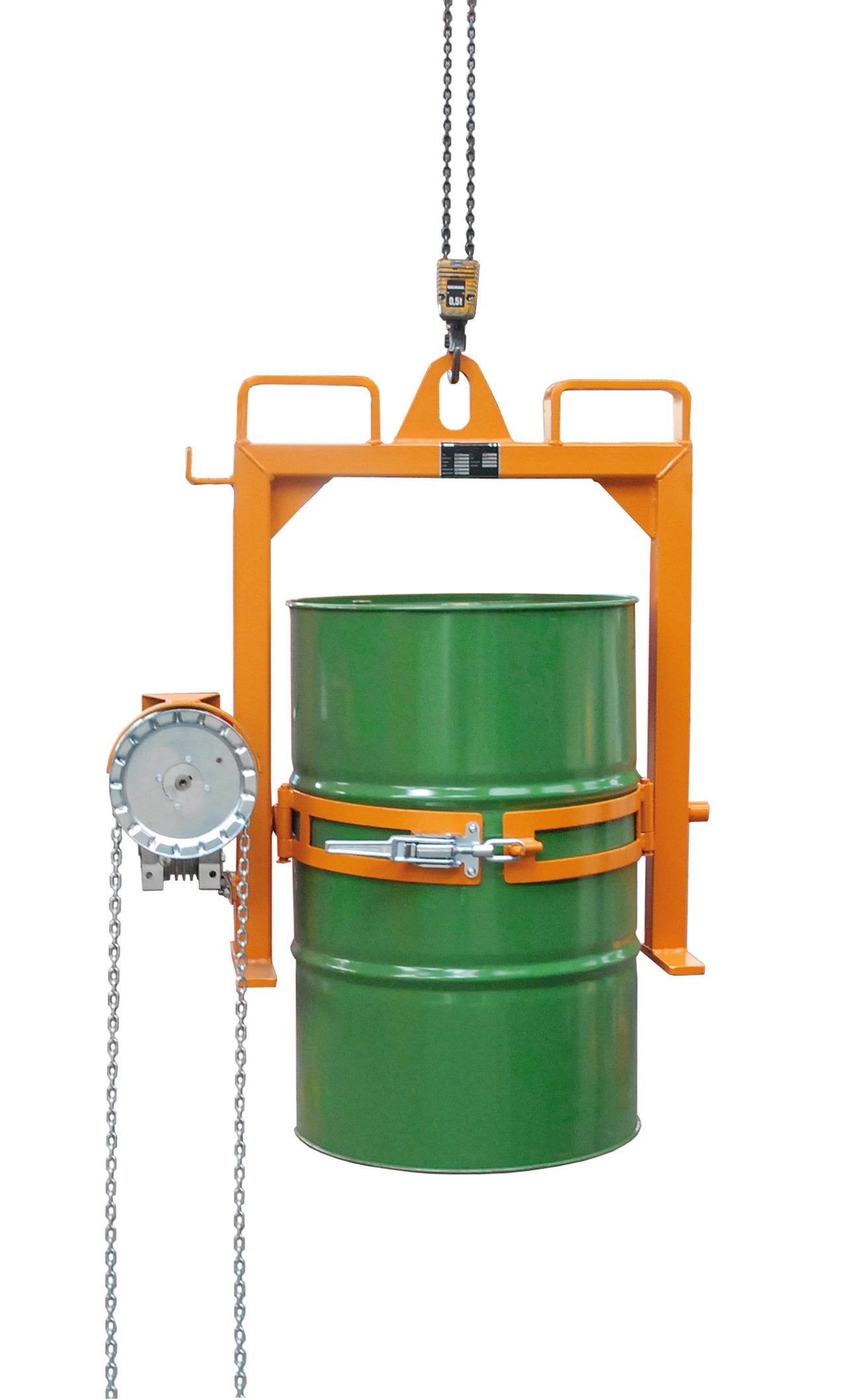 Fasskipper Typ FD-SK mit Kette Kranaufnahme gelborange