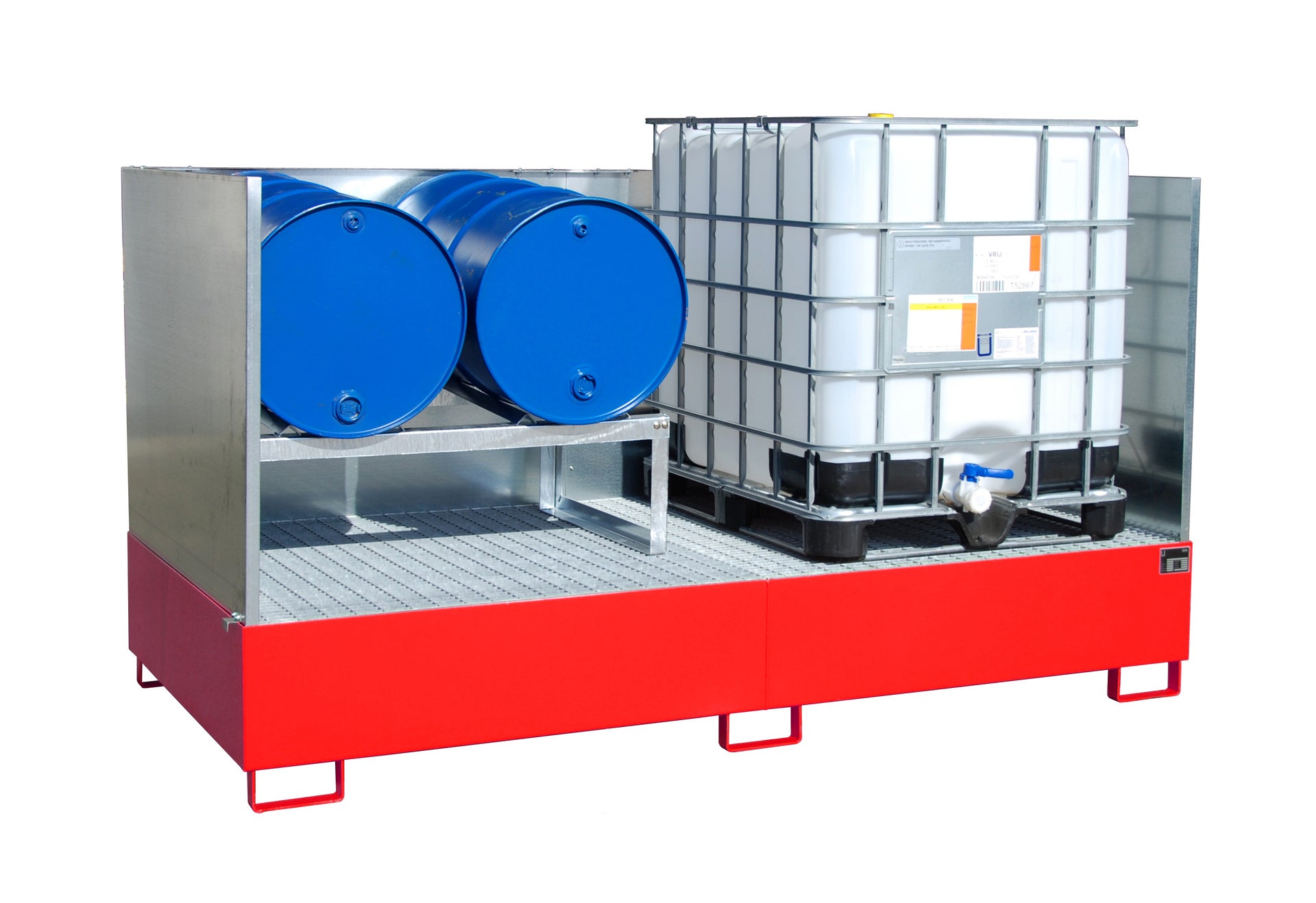 Bild Anwendungsbeispiel Aufffangwanne AW 1000-2 feuerrot mit Spritzschutzwand