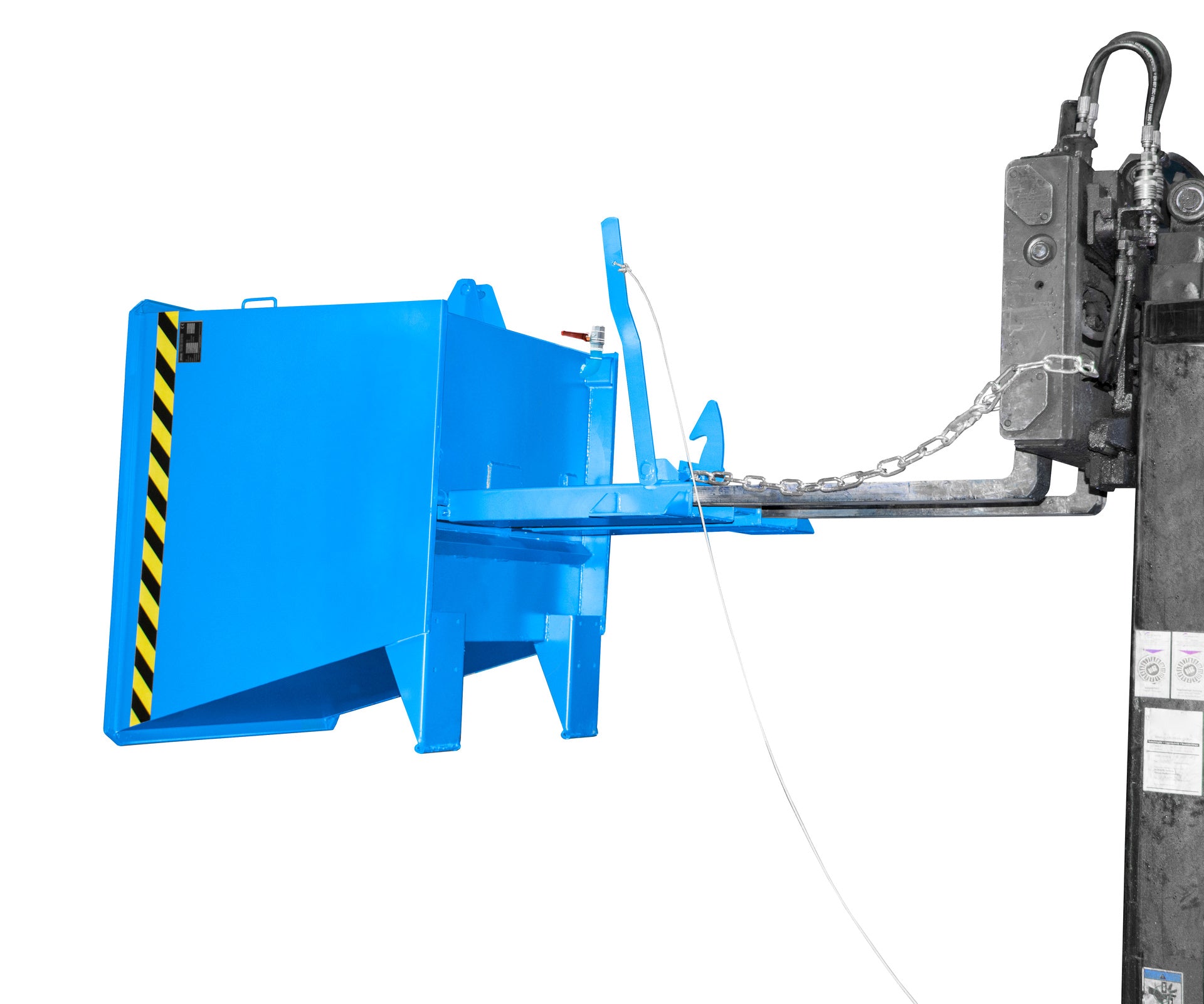 Anwendung mit Stapler Späne-Kippbehälter SGU-RZ 55 lichtblau gekippt