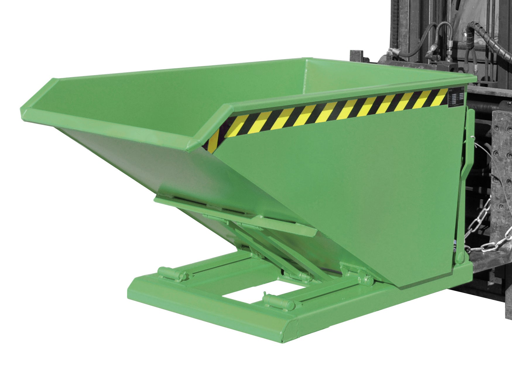 Front-Seitenansicht Kippbehälter NK 50 resedagrün i am Stapler