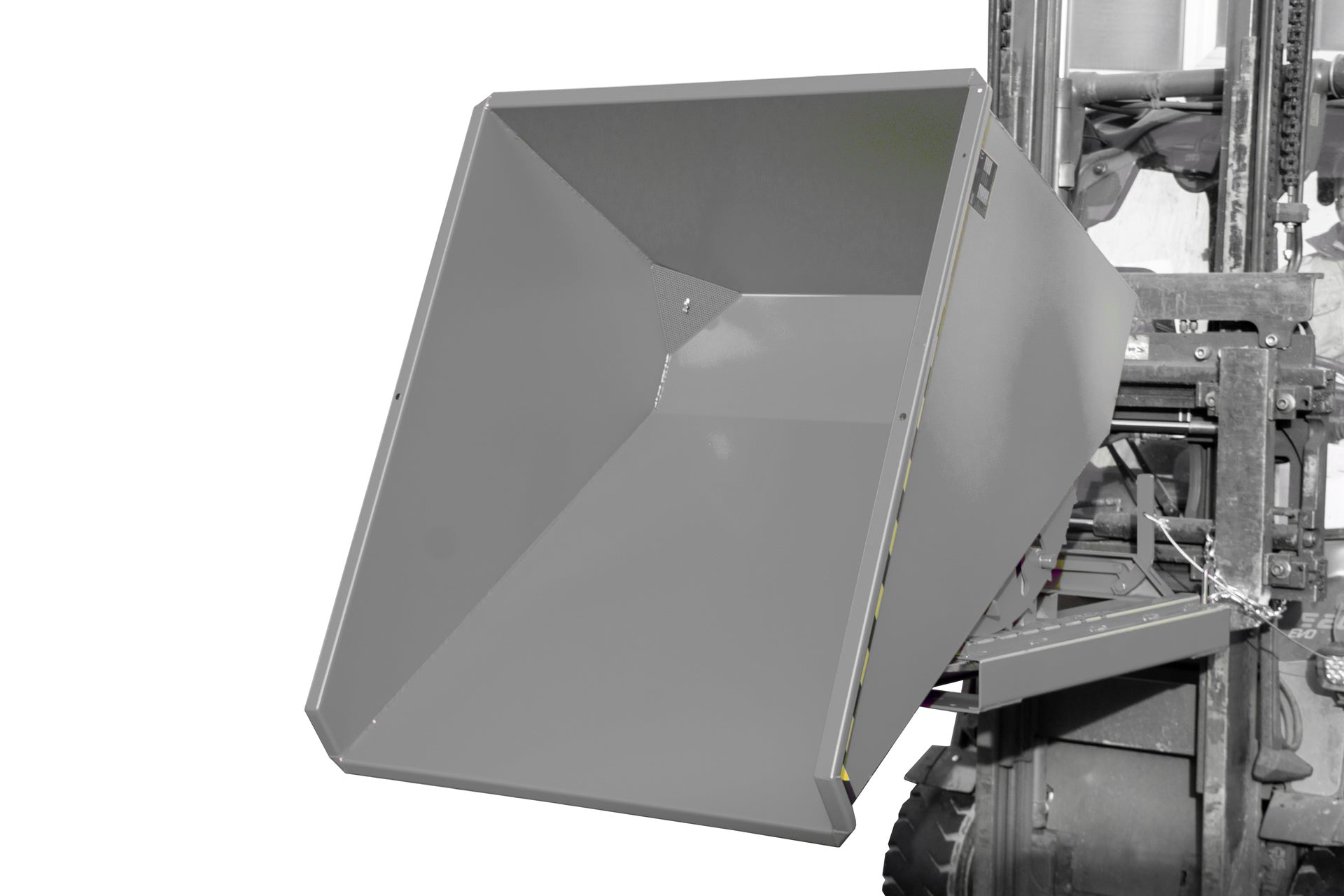 Anwendung Kippfunktion Späne-Kippbehälter EXPO-E 600 mausgrau