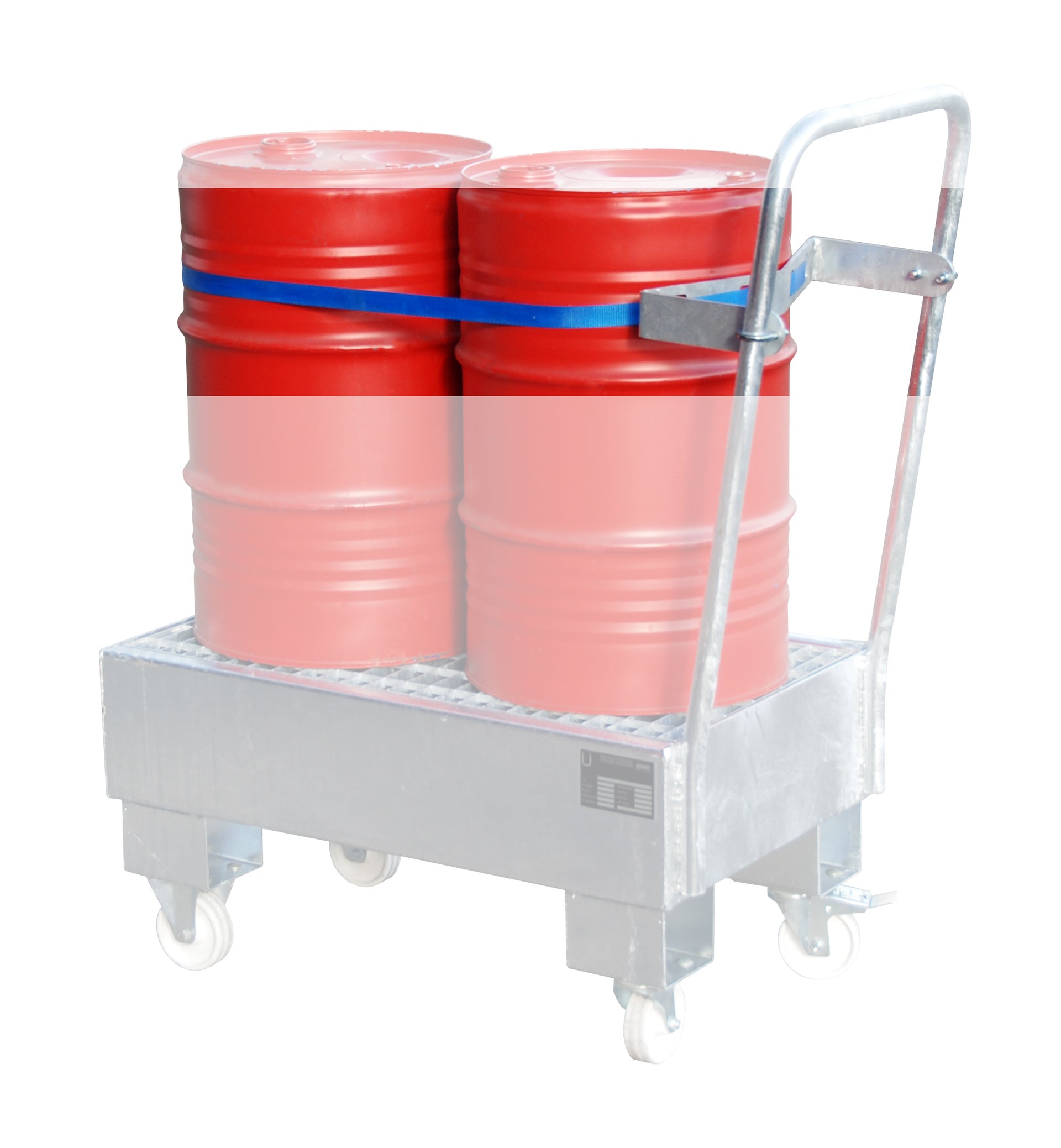 Anwendungsbeispiel Fasshalterung mit Spanngurt für zwei 200 ltr. Fässer