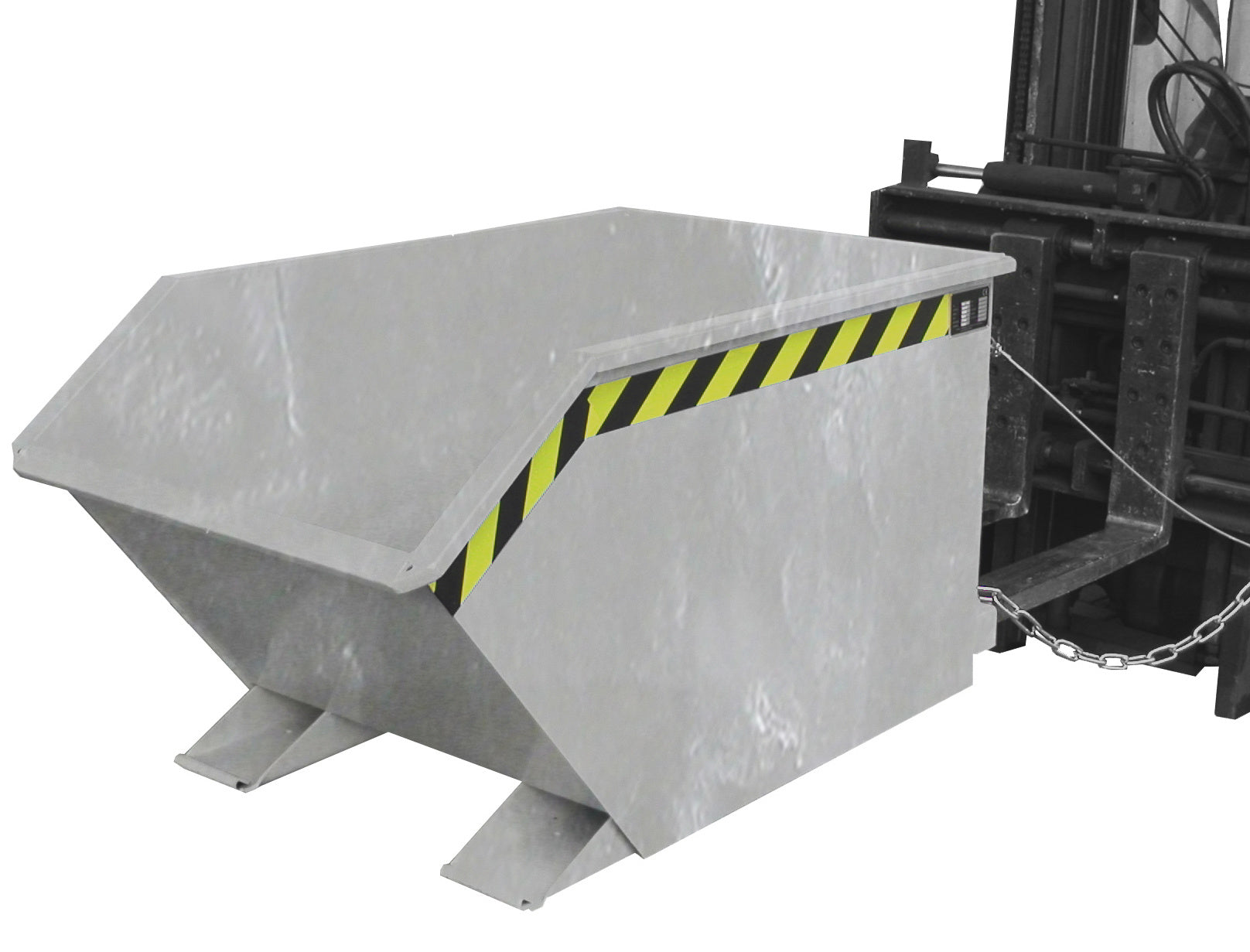 Seiten-Ansicht Späne-Kippbehälter GU-E 500 feuerverzinkt im Staplerbetrieb