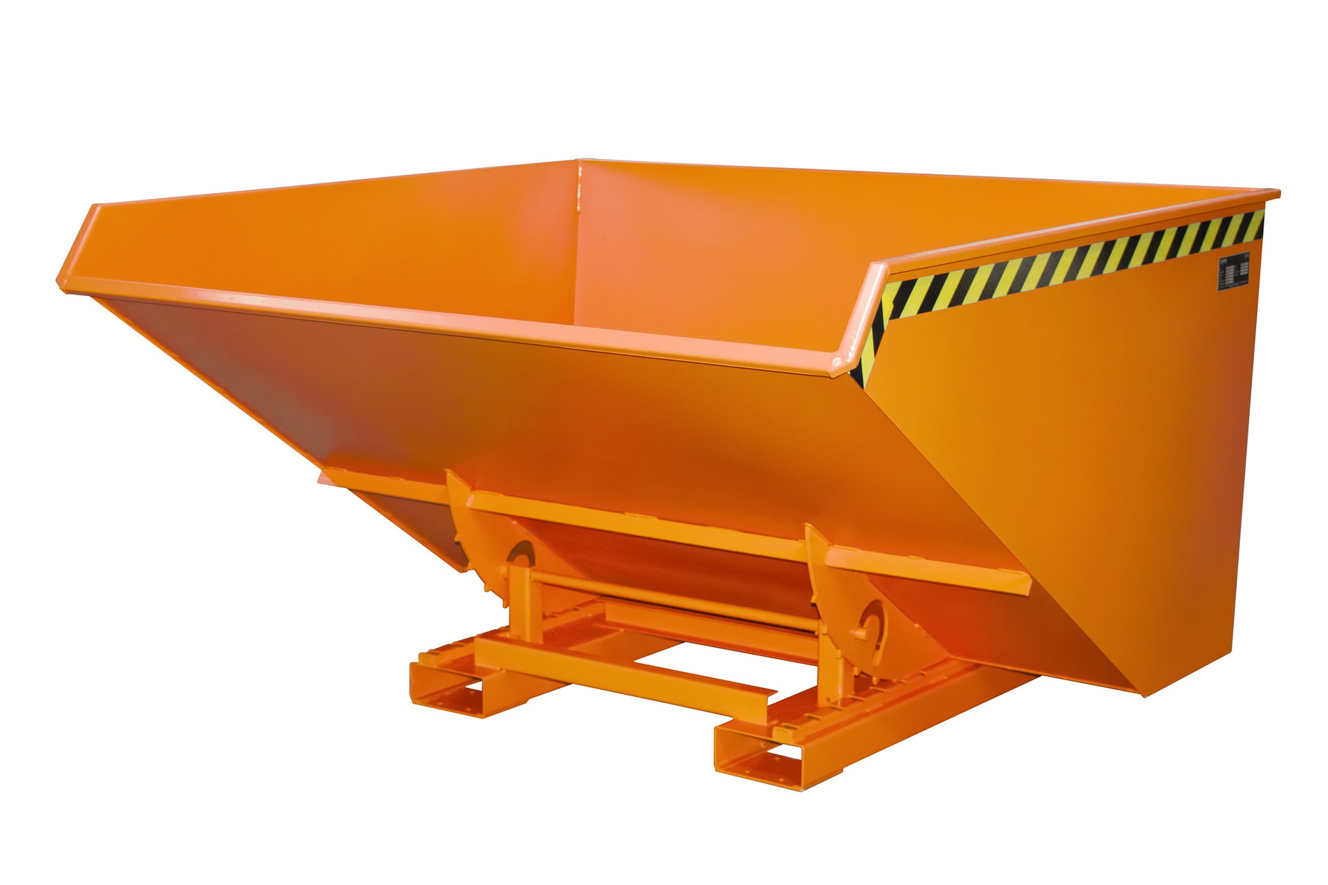Vorder-Seitenansicht Späne-Kippbehälter EXPO-E 2100 gelborange 
