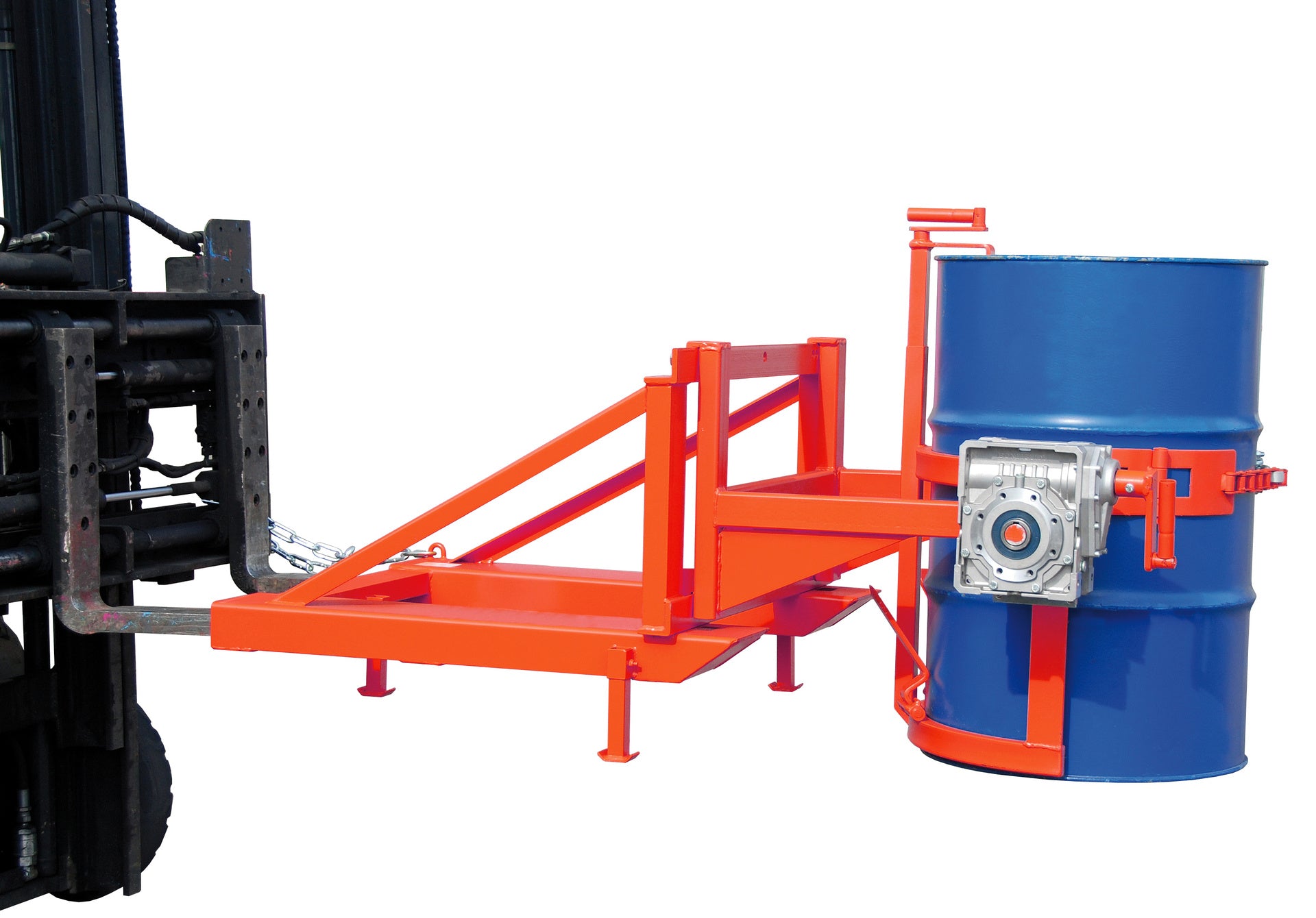 Anwendungsbeispiel Fasskipper Typ FD/L-HK mit Handkurbel feuerrot