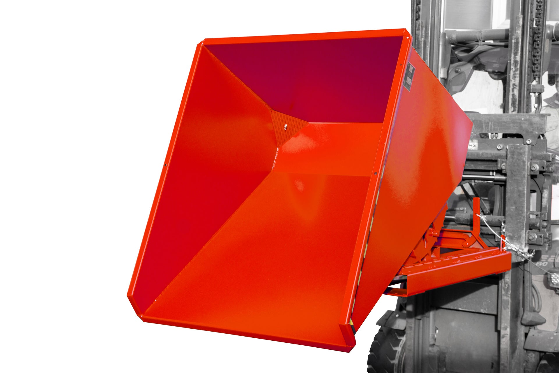 Anwendung Kippfunktion am Stapler Späne-Kippbehälter EXPO-E 600 feuerrot