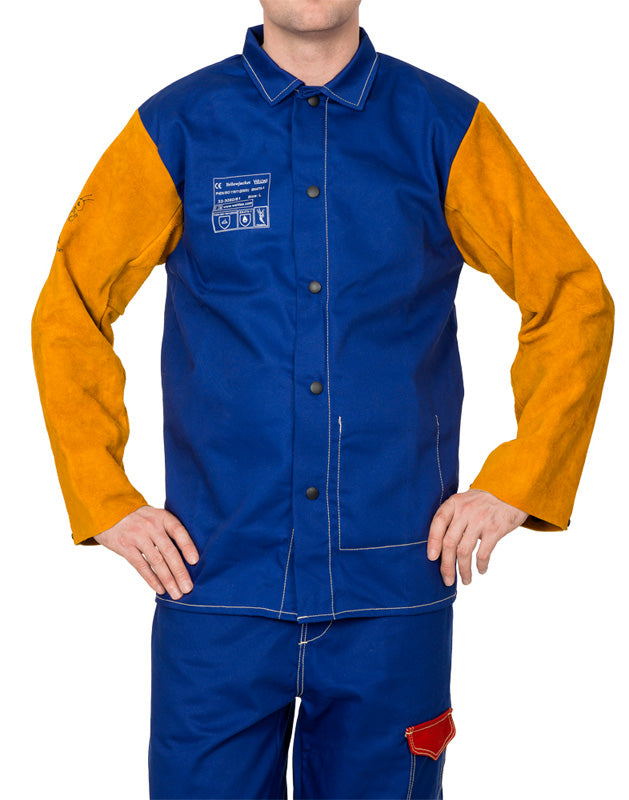 Schweißerjacke Baumwolle mit Lederärmel - Vorderansicht