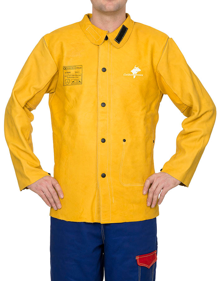 Vorderansicht der Volleder- Schweißerjacke GB mit isolierter Knopfleiste